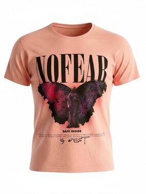 GWest No Fear Butterfly Graphic Tee Pink XL Streetwear T-Shirt NWOT